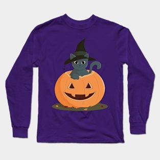 Happy Halloween Witch Cat Long Sleeve T-Shirt